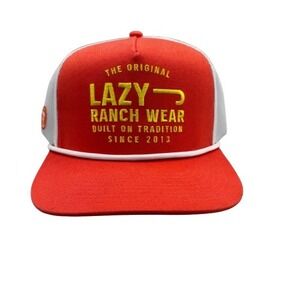Lazy J Ranch Coral & White Untroubled Classic Rope Trucker Hat Western Rodeo NEW